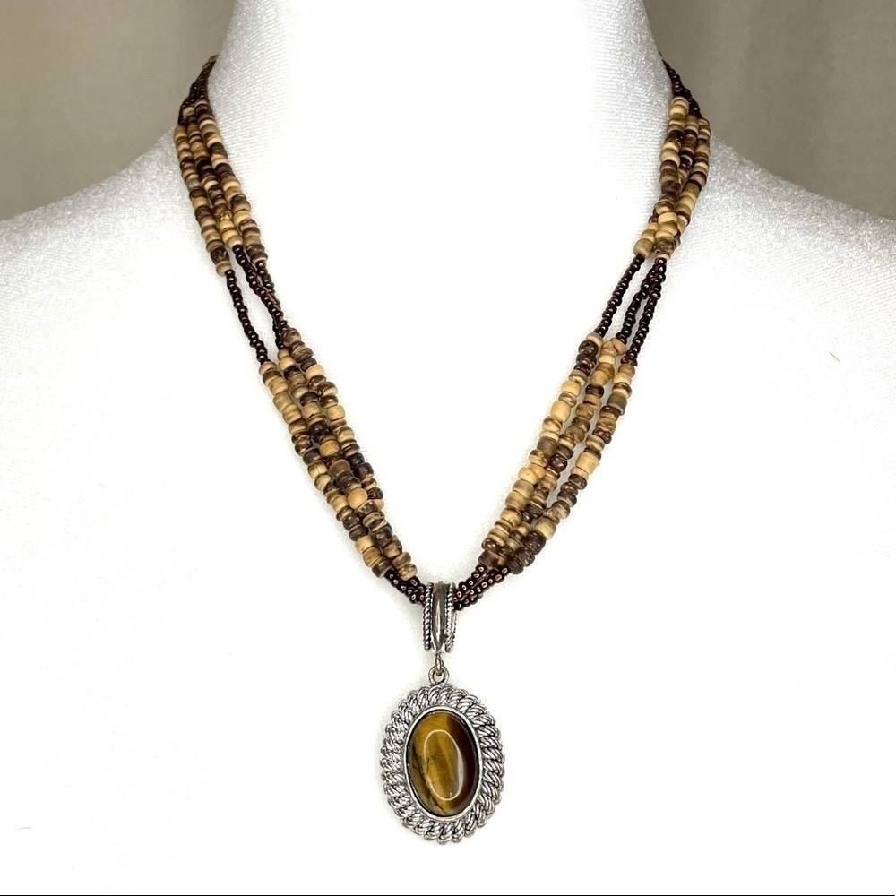 Tiger's Eye Faux Beaded Brown Tan Necklace Avon